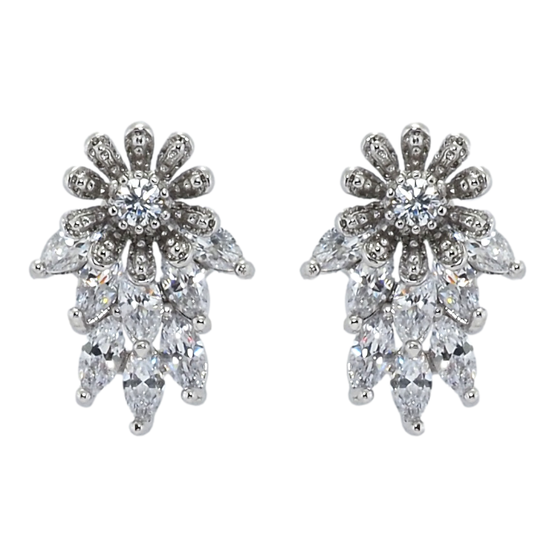 Серьги Xuping Родий пусеты Цветочки с фианитами фото №1