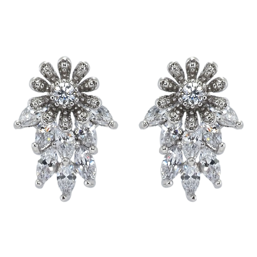 Серьги Xuping Родий пусеты Цветочки с фианитами фото №1