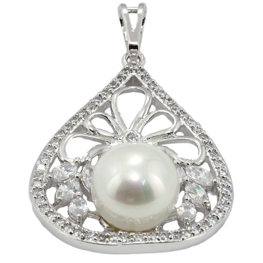 Кулон Xuping Родій Крапелька з цирконієм і перлиною для ланцюжка до 7мм фото №1