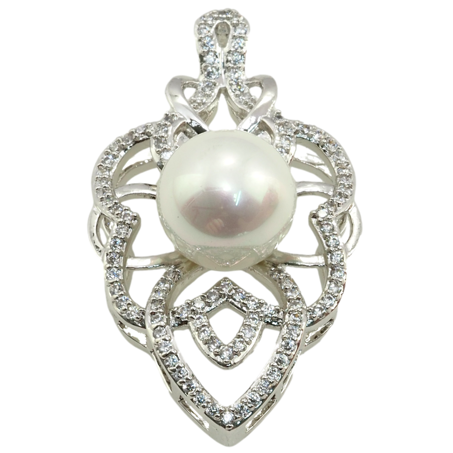 Кулон Xuping Родій Листик з цирконієм та перлиною для ланцюжка до 2мм фото №1