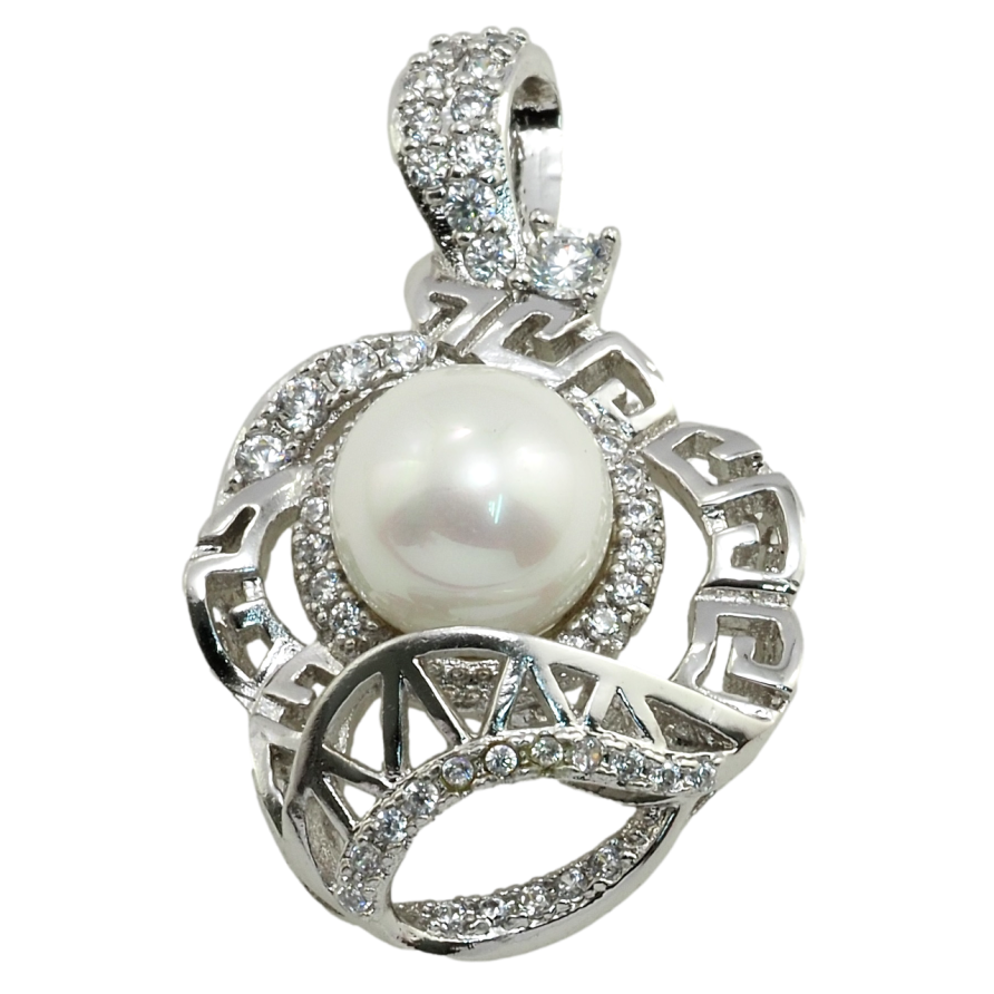 Кулон Xuping Родій Різний орнамент з цирконієм та перлиною для ланцюжка до 3мм фото №1