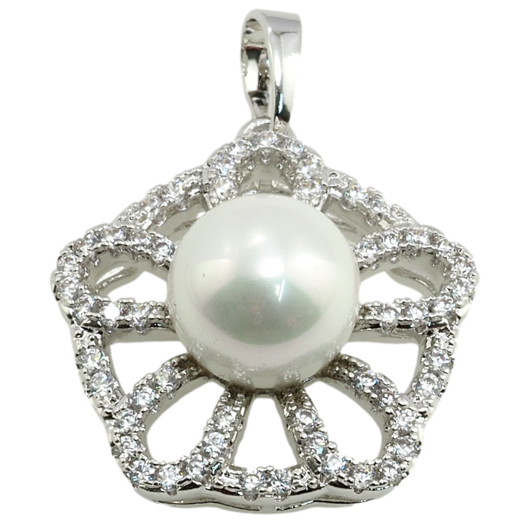 Кулон Xuping Родій Квітка з цирконієм та перлиною для ланцюжка до 5мм фото №2