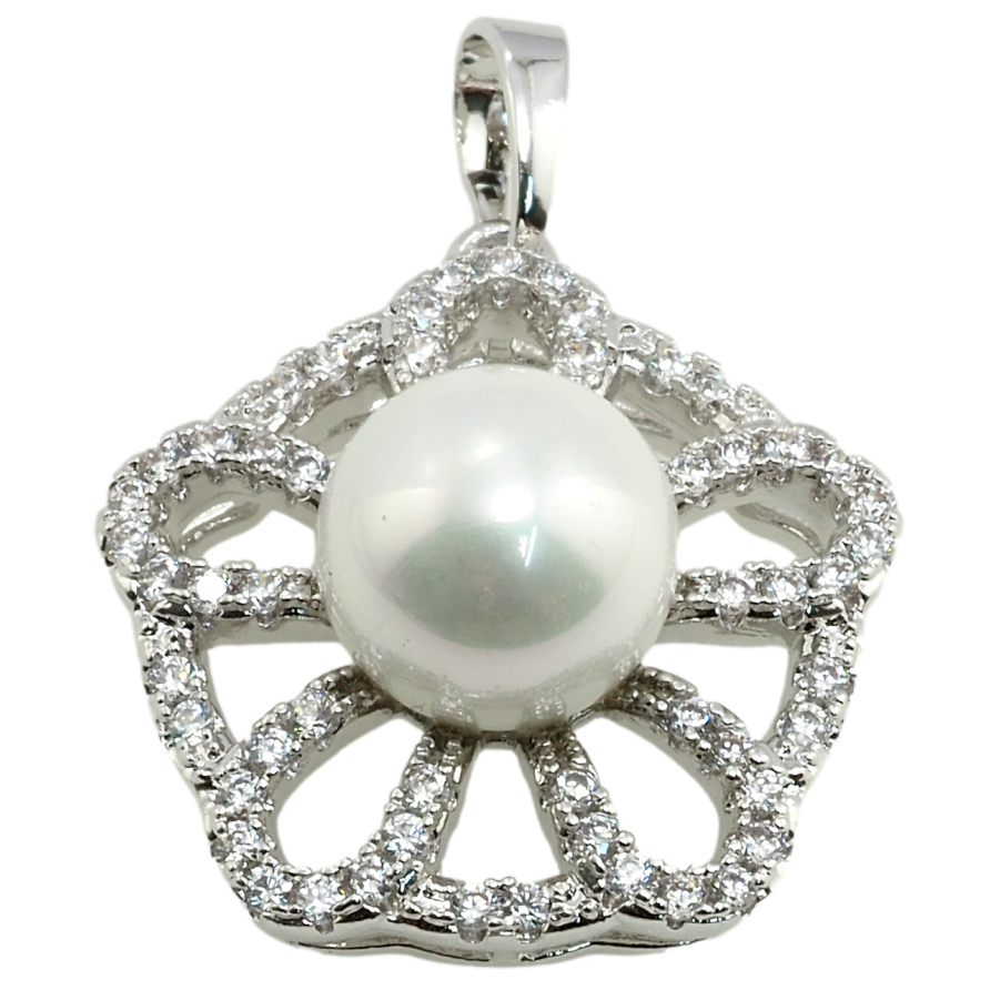 Кулон Xuping Родій Квітка з цирконієм та перлиною для ланцюжка до 5мм фото №1