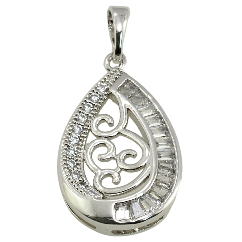 Кулон Xuping Родій Крапелька з цирконієм і вензельним візерунком для ланцюжка до 5мм фото №1