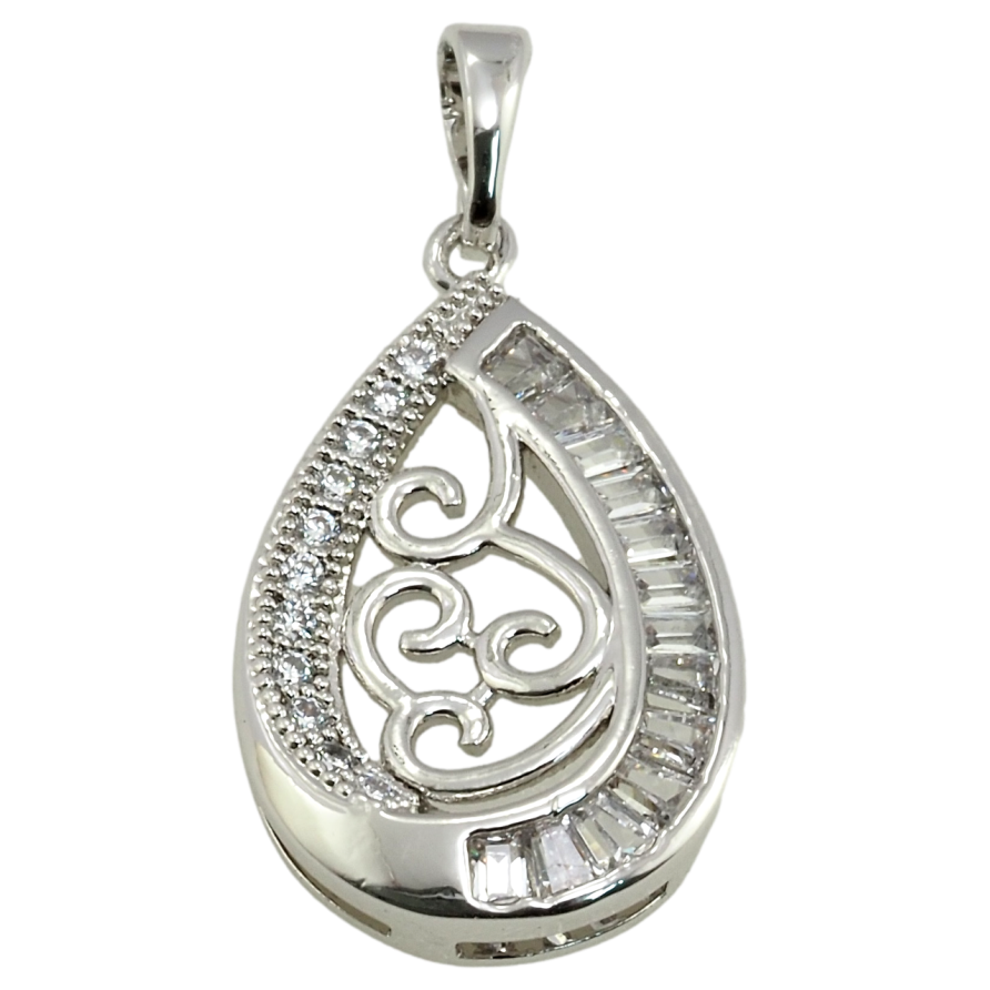 Кулон Xuping Родій Крапелька з цирконієм і вензельним візерунком для ланцюжка до 5мм фото №1