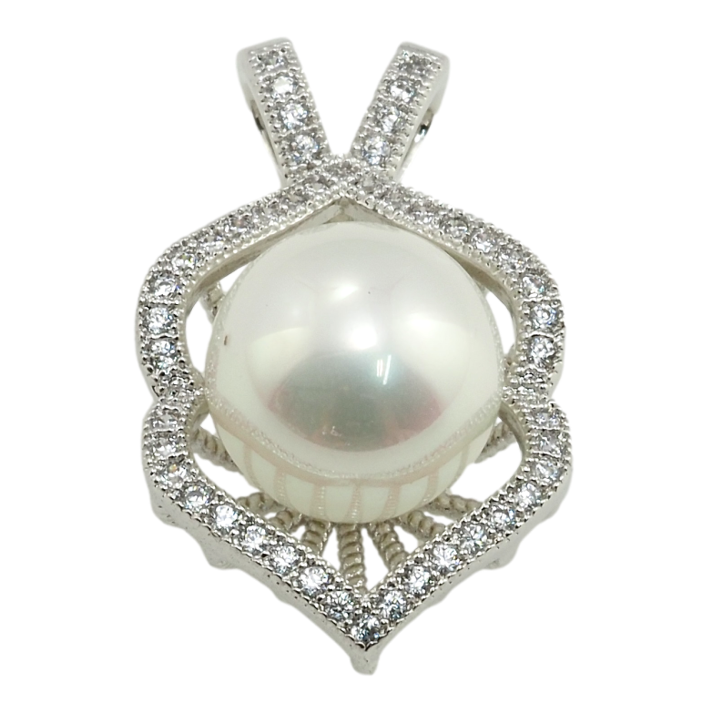 Кулон Xuping Родій Перлина в декоративному обрамленні цирконію для ланцюжка до 4мм фото №2