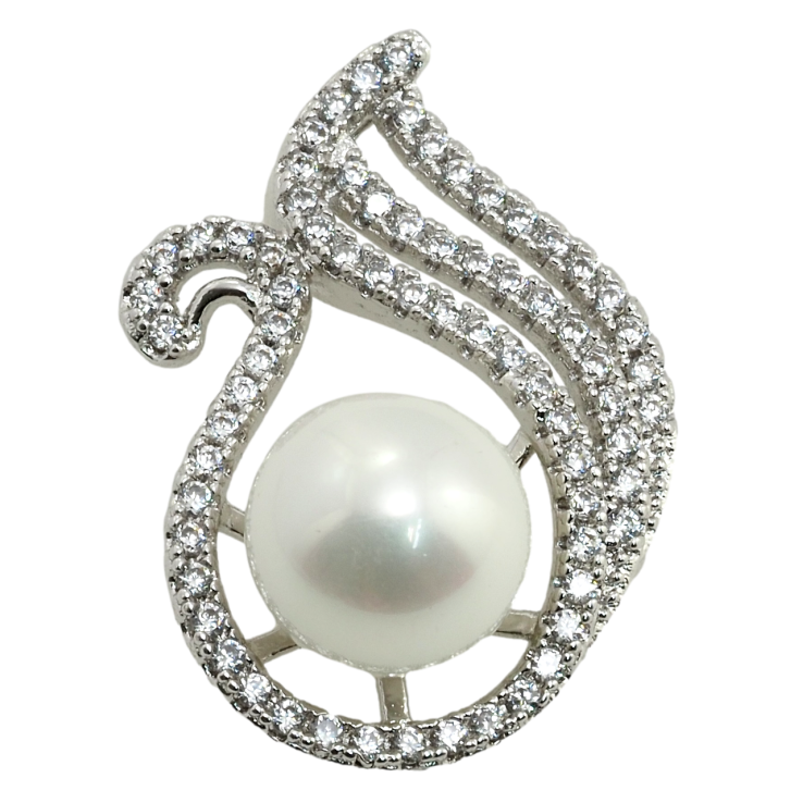 Кулон Xuping Родій Вогник з перлиною та цирконієм для ланцюжка до 3мм фото №3