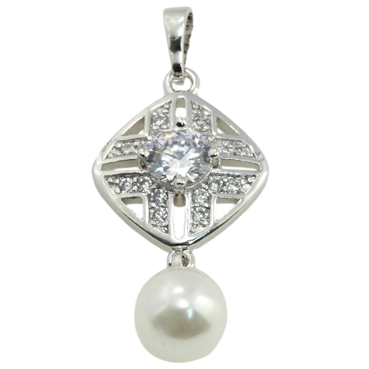 Кулон Xuping Родій Ромб з цирконієм та перловою підвіскою для ланцюжка до 4мм фото №19