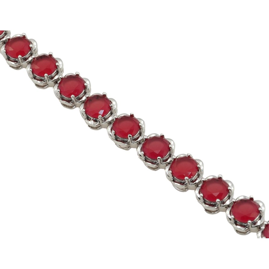 Браслет Xuping Родий Дорожка цветочков с красными фианитами размер с доп.замком 17.5,19.5см х 8мм фото №1