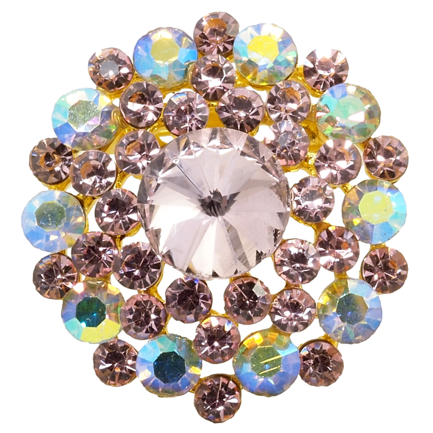 Брошка Квітка з рожевими та райдужними стразами фото №1 Брошка Квітка з рожевими та райдужними стразами фото №1