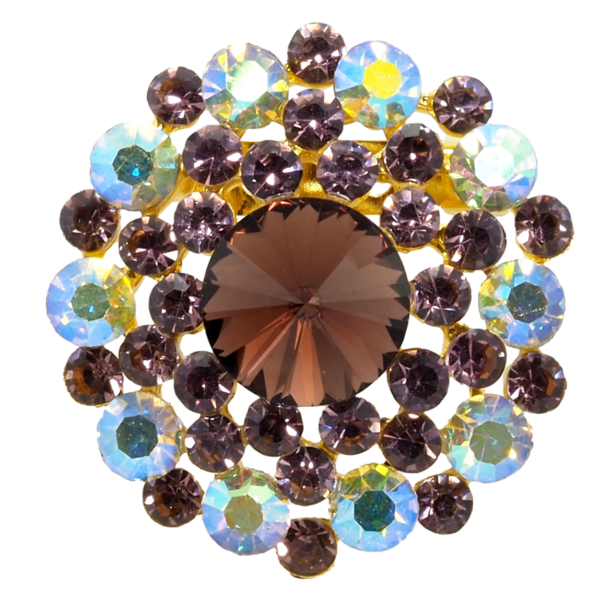 Брошь Цветок с бордовыми и радужными стразами фото №1 Брошь Цветок с бордовыми и радужными стразами фото №1