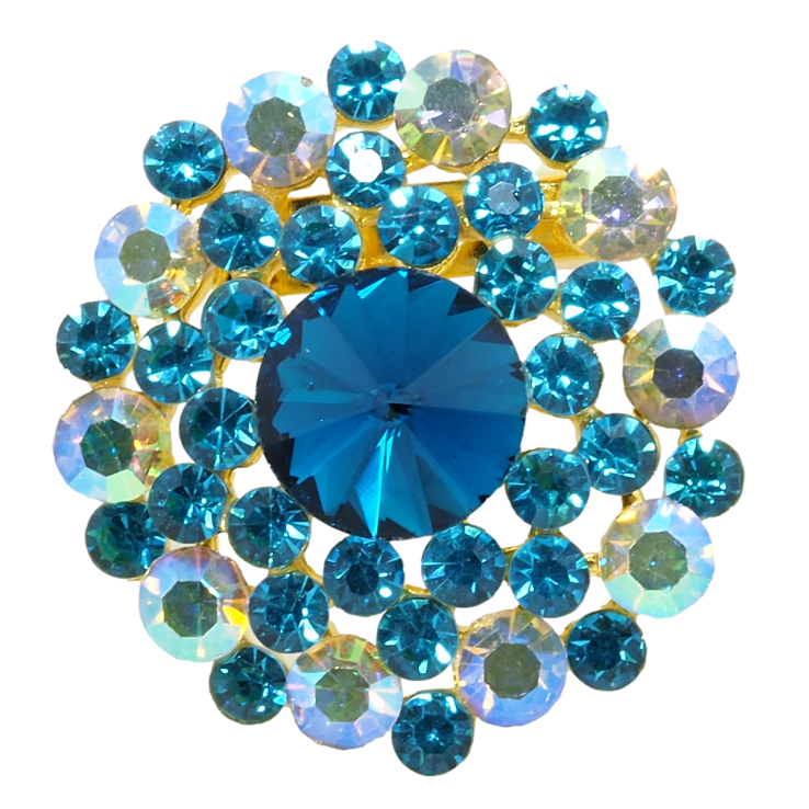 Брошь Цветок с бирюзовыми и радужными стразами фото №15 Брошь Цветок с бирюзовыми и радужными стразами фото №15