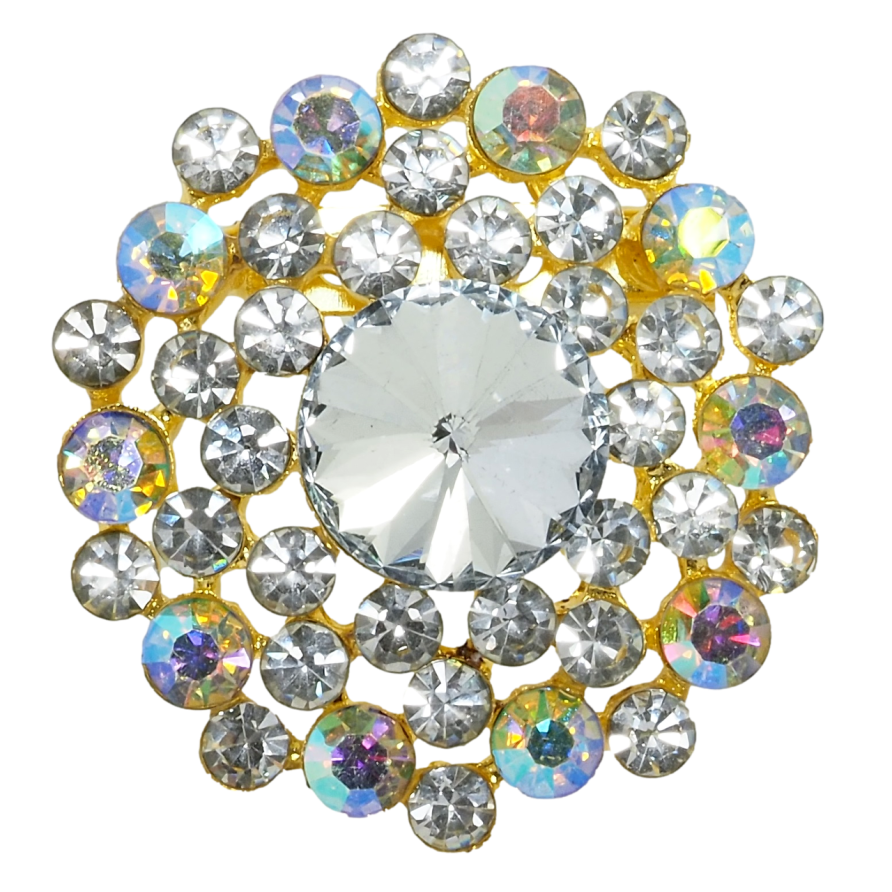 Брошка Квітка з білими та райдужними стразами фото №1 Брошка Квітка з білими та райдужними стразами фото №1