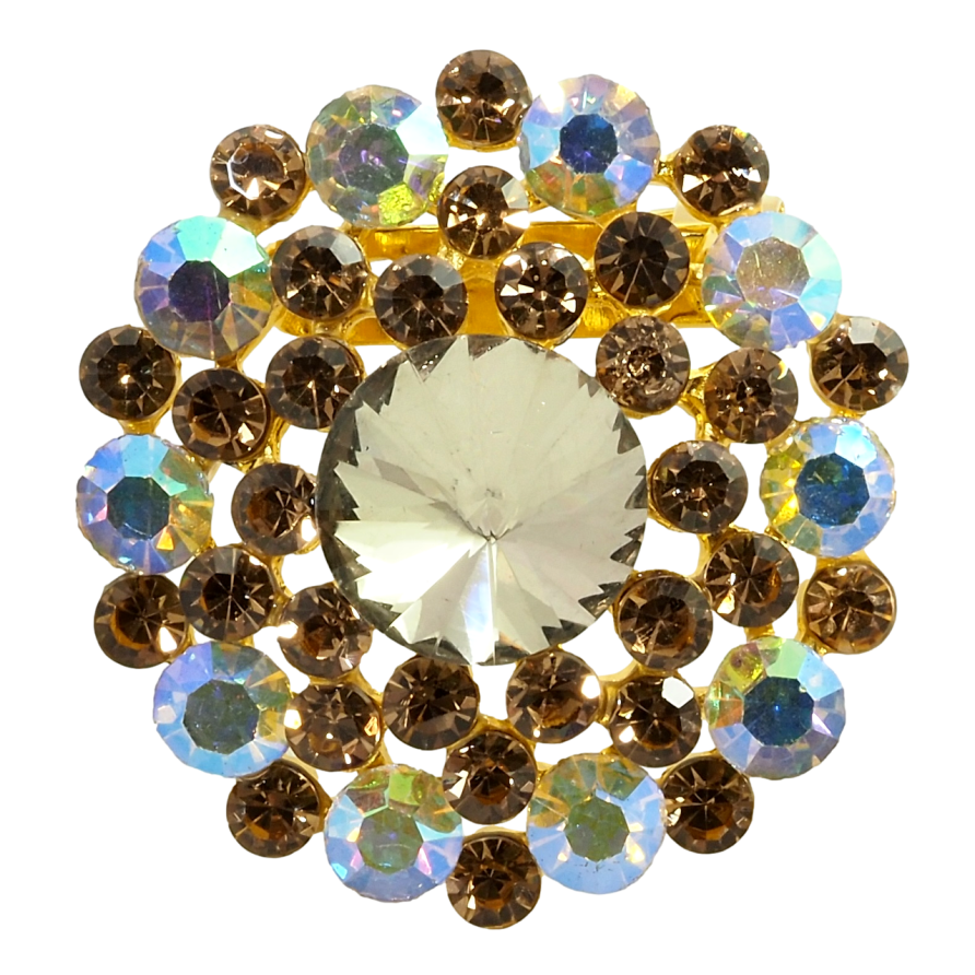 Брошка Квітка з коричневими та райдужними стразами фото №1 Брошка Квітка з коричневими та райдужними стразами фото №1