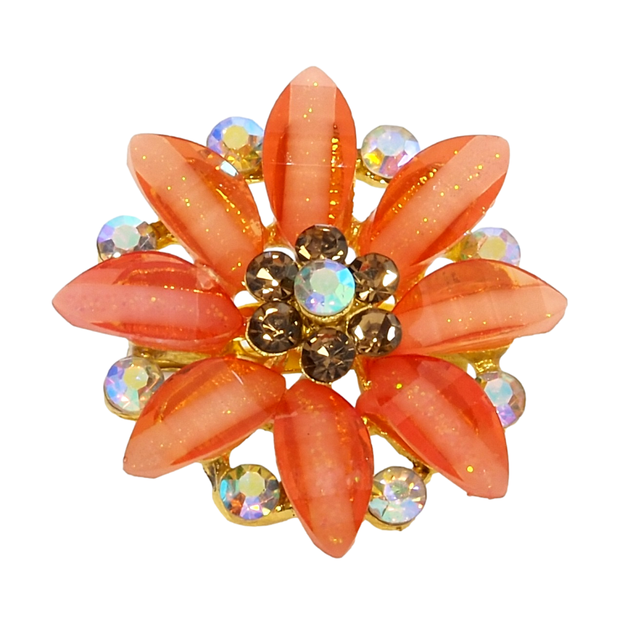 Брошь Цветок с оранжевыми стразами фото №1