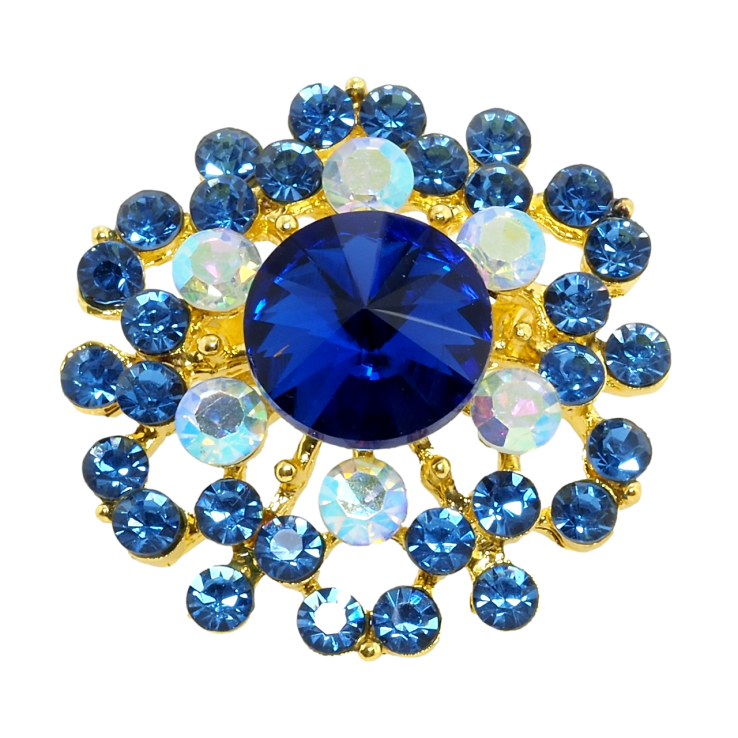 Брошь Цветок с синими стразами фото №16