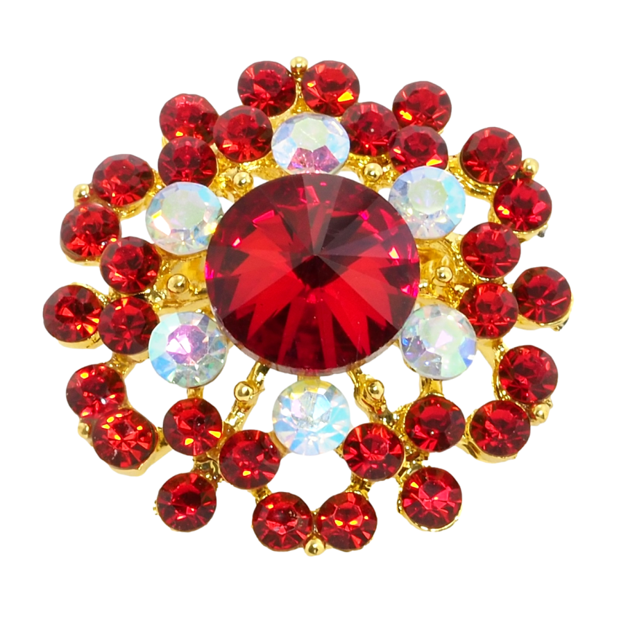 Брошка Квітка з червоними стразами фото №1 Брошка Квітка з червоними стразами фото №1