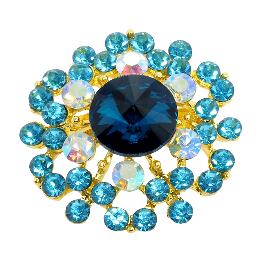 Брошка Квітка з бірюзовими стразами фото №1 Брошка Квітка з бірюзовими стразами фото №1