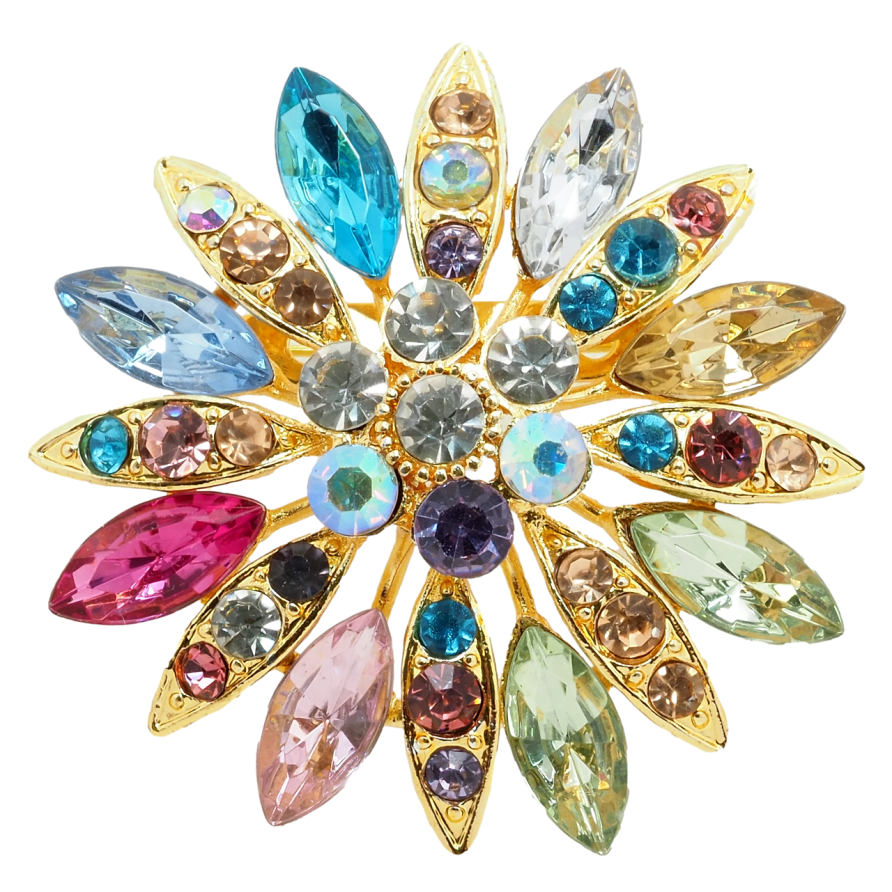 Брошь Цветок с разноцветными стразами фото №1 Брошь Цветок с разноцветными стразами фото №1