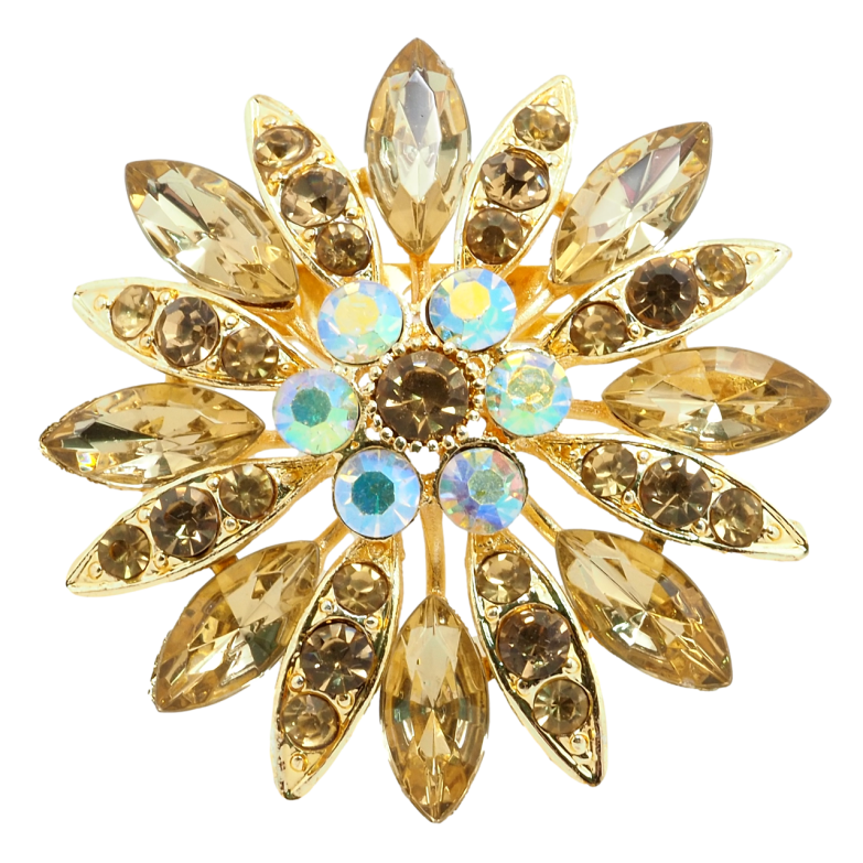 Брошь Цветок с золотистыми стразами фото №1