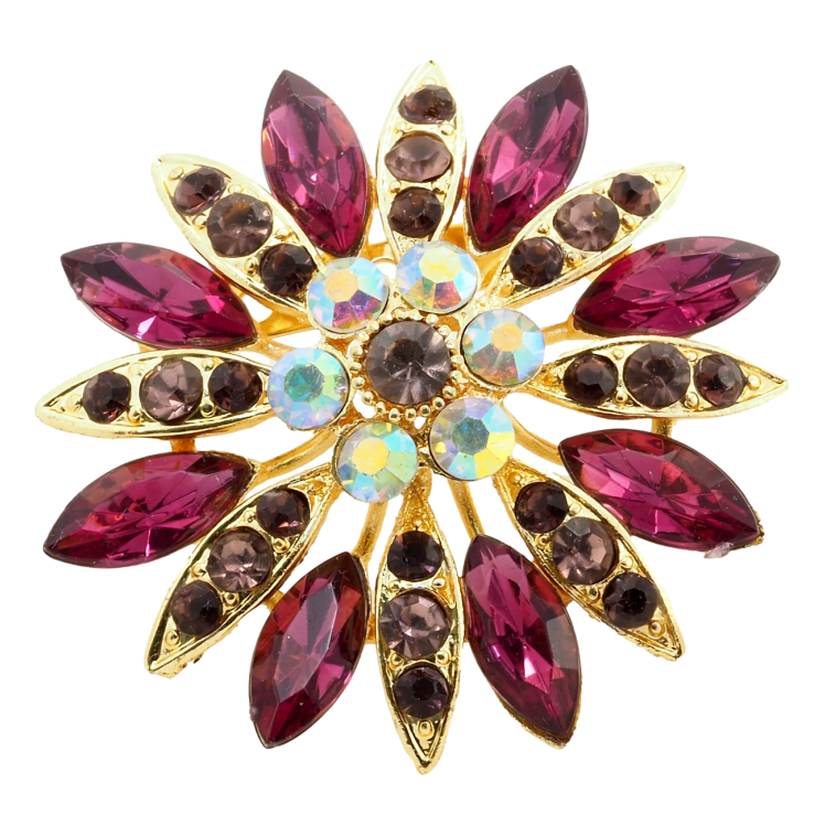 Брошь Цветок с бордовыми стразами фото №3 Брошь Цветок с бордовыми стразами фото №3