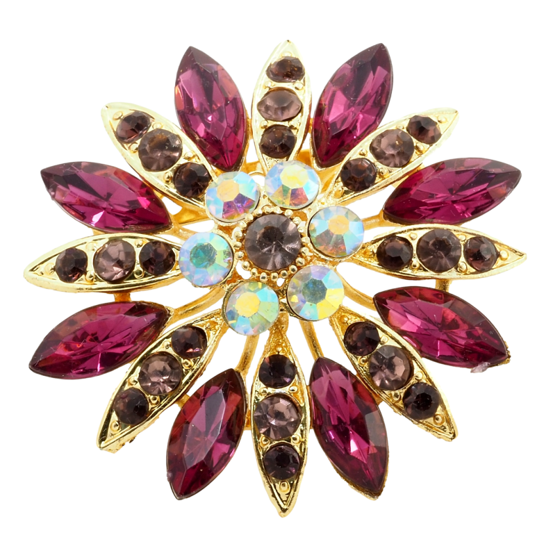 Брошка Квітка з бордовими стразами фото №1