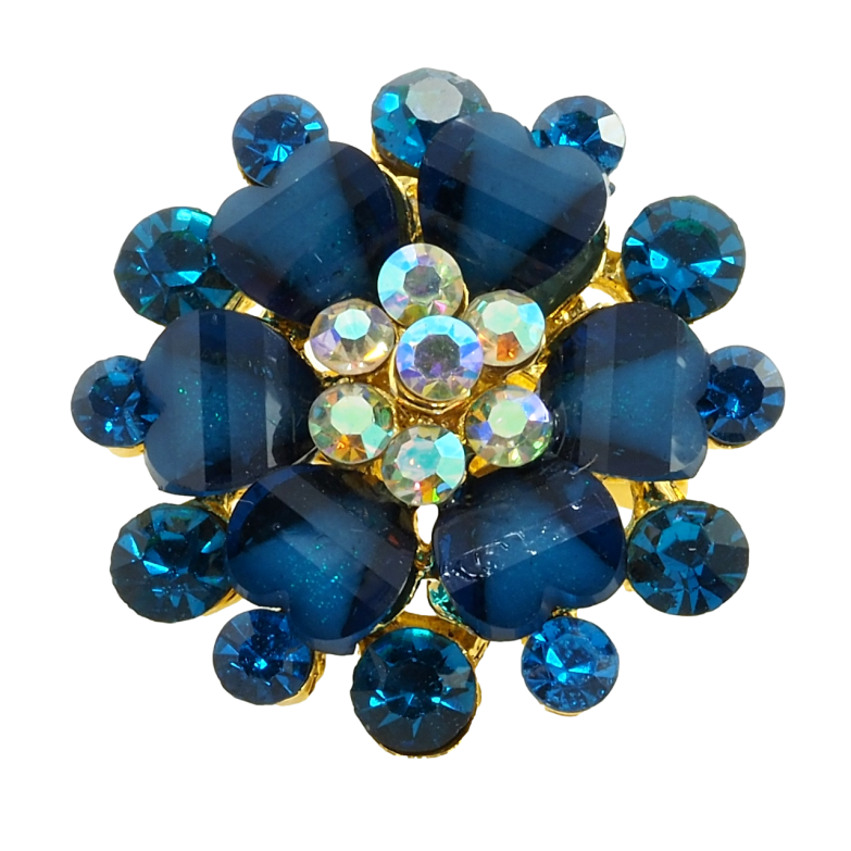 Брошка Квітка з бірюзовими стразами фото №1