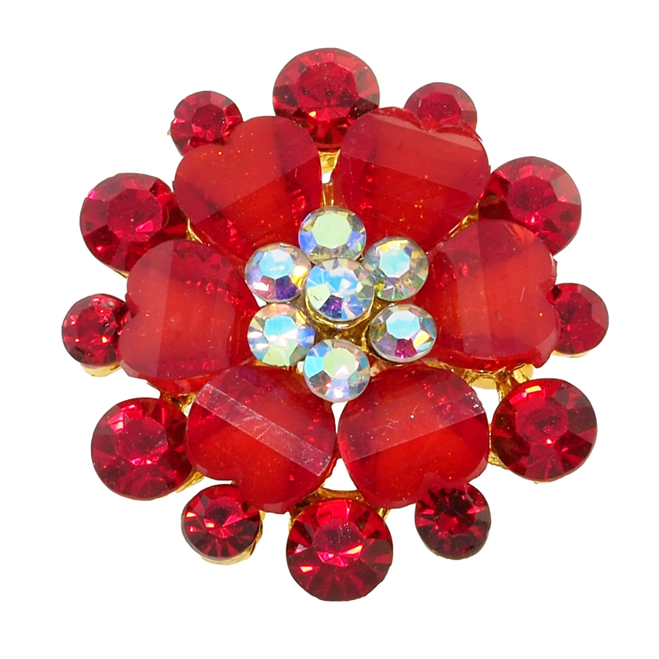 Брошка Квітка з червоними стразами фото №17