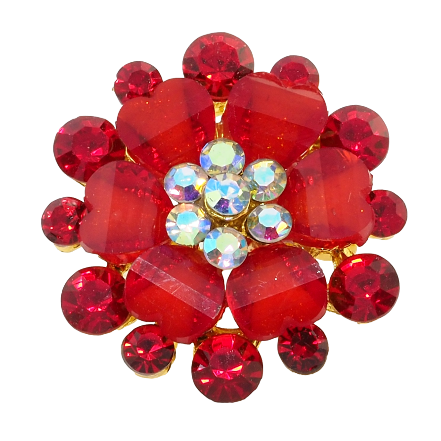 Брошка Квітка з червоними стразами фото №1