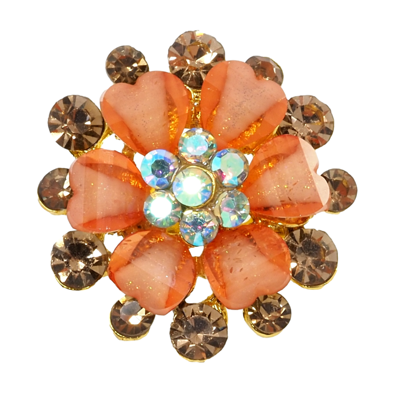 Брошка Квітка з помаранчевими стразами фото №1