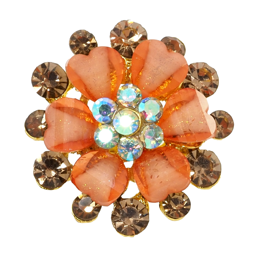 Брошь Цветок с оранжевыми стразами фото №1