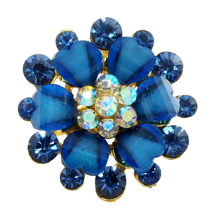 Брошь Цветок с синими стразами фото №18