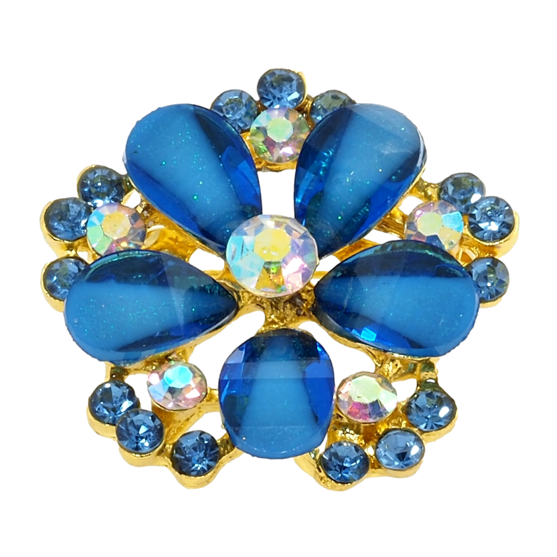 Брошь Цветок с синими стразами фото №1 Брошь Цветок с синими стразами фото №1