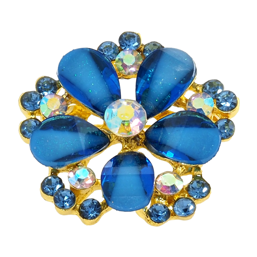 Брошь Цветок с синими стразами фото №1 Брошь Цветок с синими стразами фото №1
