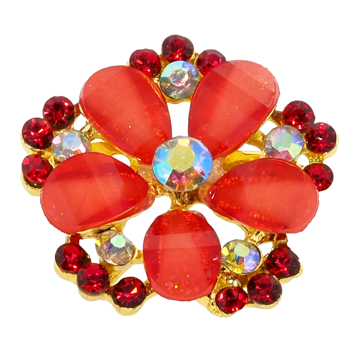Брошка Квітка з червоними стразами фото №8