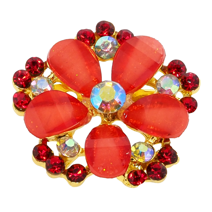 Брошка Квітка з червоними стразами фото №1 Брошка Квітка з червоними стразами фото №1