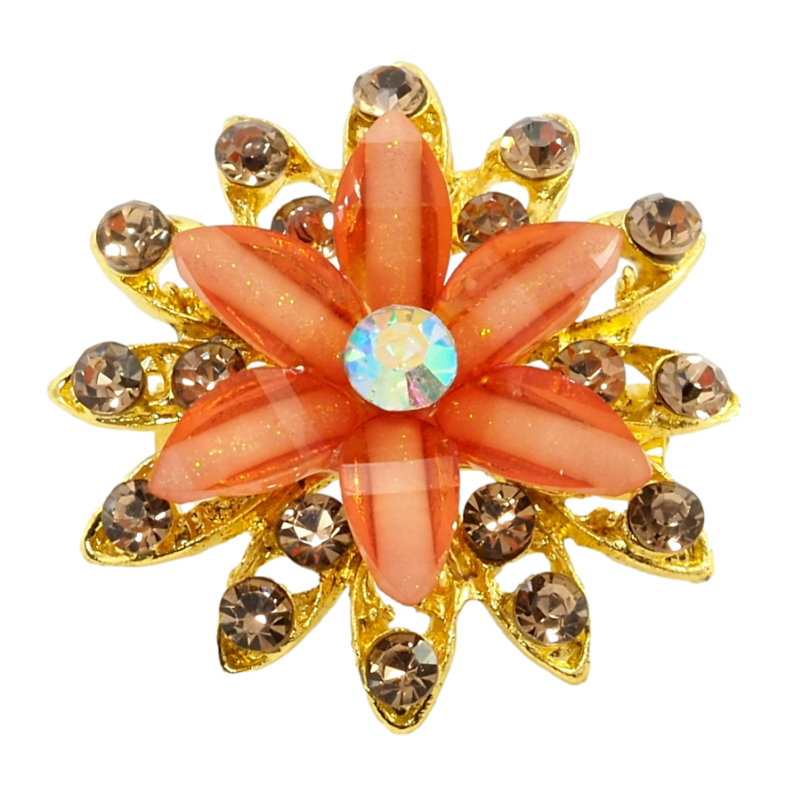 Брошь Цветок с оранжевыми стразами фото №1 Брошь Цветок с оранжевыми стразами фото №1
