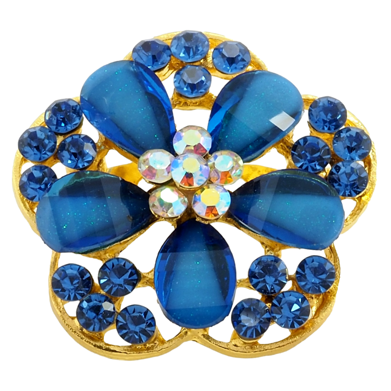 Брошка Квітка з синіми стразами фото №1 Брошка Квітка з синіми стразами фото №1
