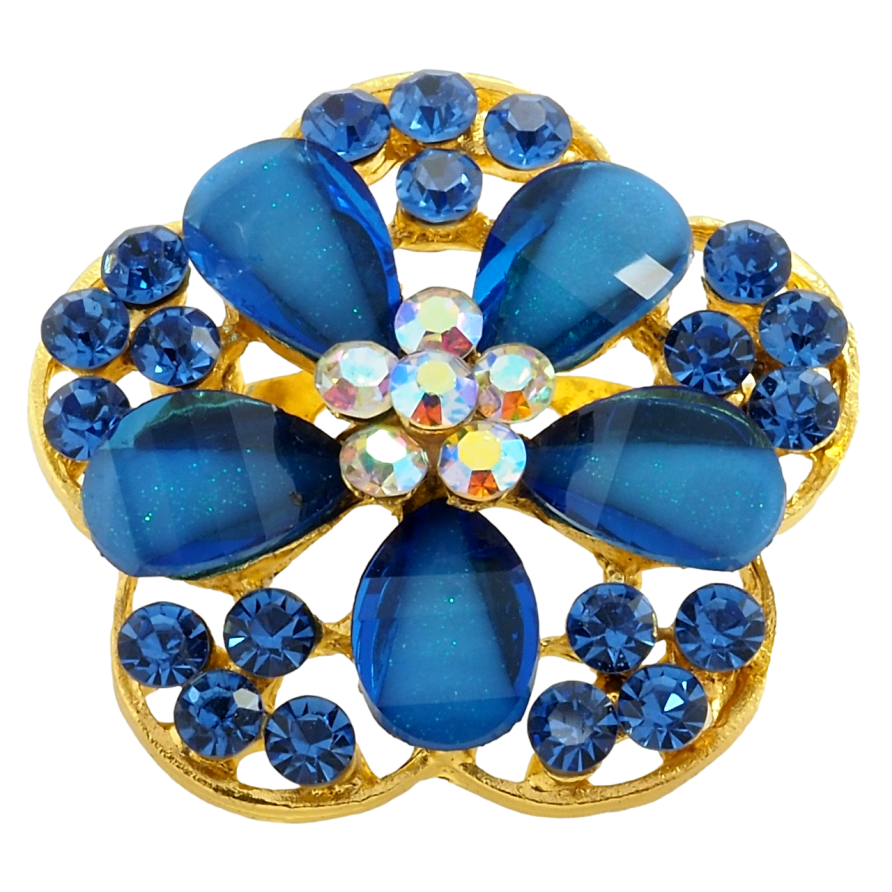 Брошка Квітка з синіми стразами фото №1 Брошка Квітка з синіми стразами фото №1