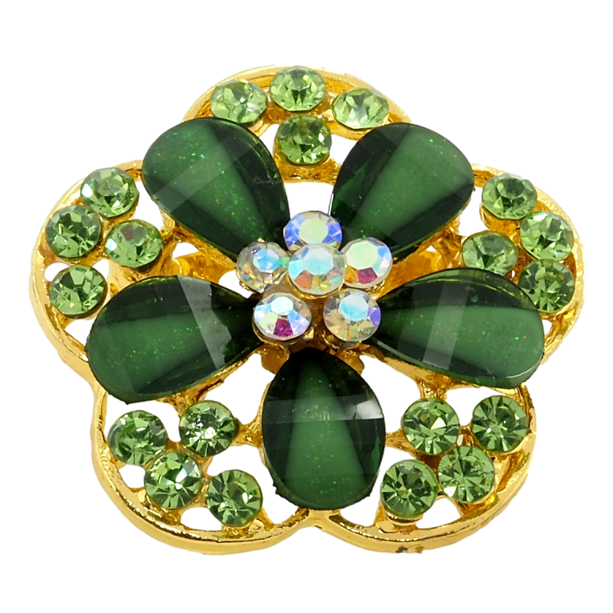 Брошка Квітка із зеленими стразами фото №1 Брошка Квітка із зеленими стразами фото №1