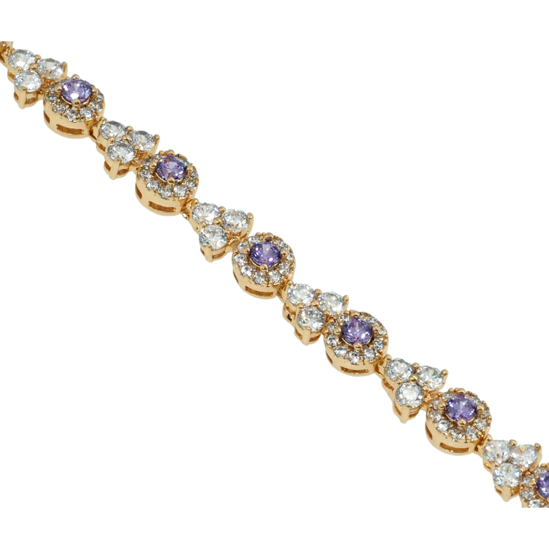 Браслет Xuping Позолота 18K Грація з білими та бузковими фіанітами довжина з дод. замком 17,19см х 5мм фото №1