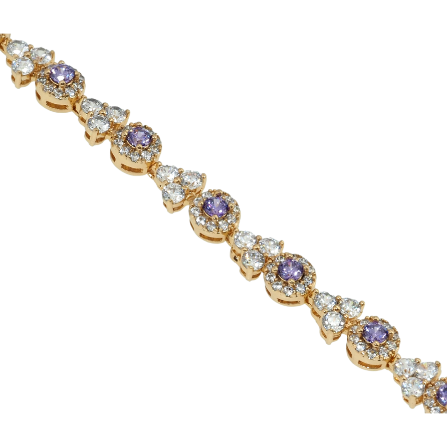 Браслет Xuping Позолота 18K Грація з білими та бузковими фіанітами довжина з дод. замком 17,19см х 5мм фото №1