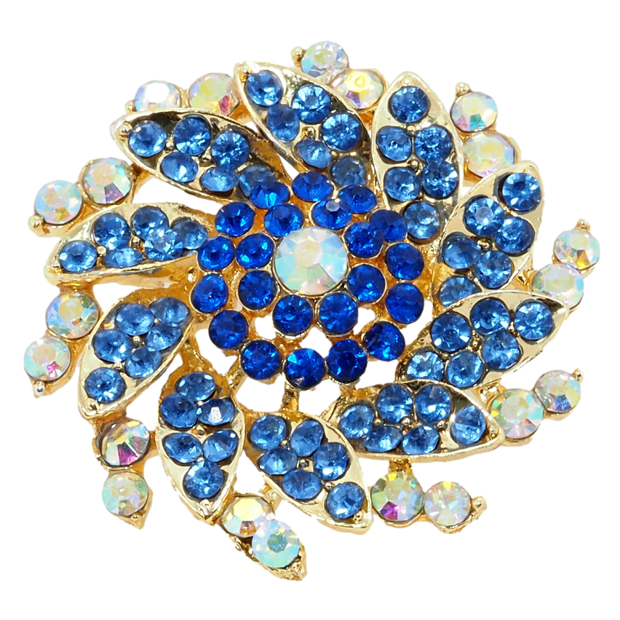 Брошка Квітка з синіми стразами фото №1 Брошка Квітка з синіми стразами фото №1