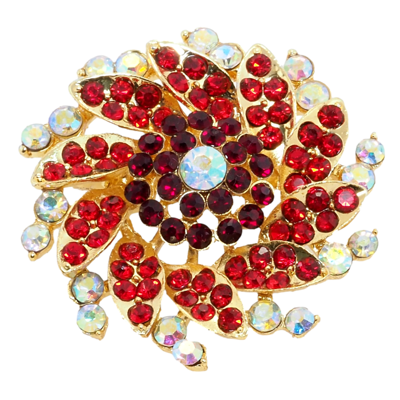 Брошка Квітка з червоними стразами фото №1 Брошка Квітка з червоними стразами фото №1