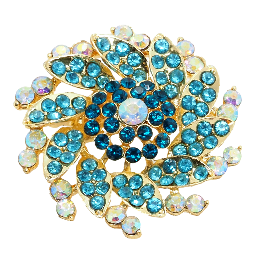 Брошка Квітка з бірюзовими стразами фото №1 Брошка Квітка з бірюзовими стразами фото №1