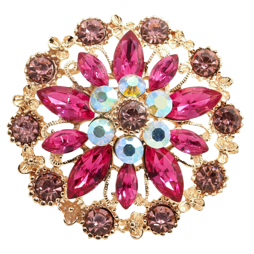 Брошь Цветок с розовыми стразами фото №1 Брошь Цветок с розовыми стразами фото №1