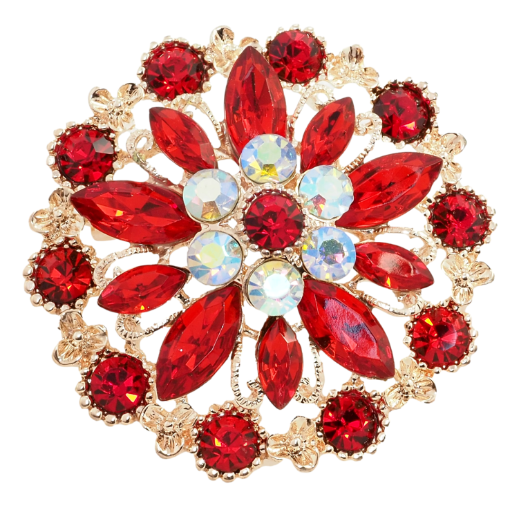 Брошка Квітка з червоними стразами фото №14
