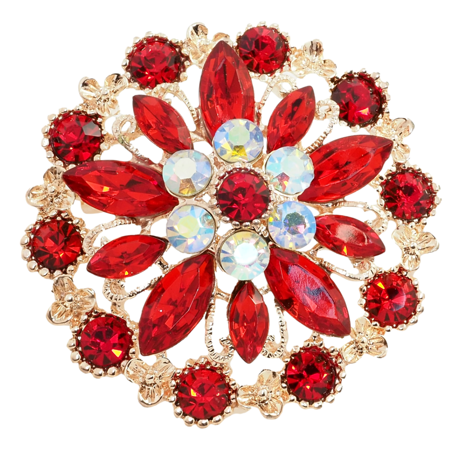 Брошка Квітка з червоними стразами фото №1 Брошка Квітка з червоними стразами фото №1