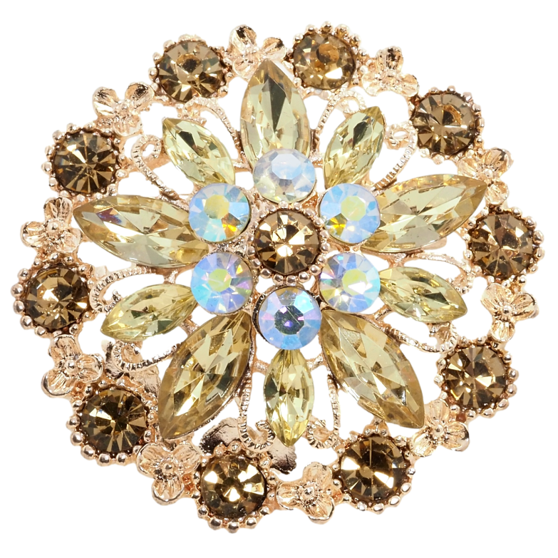 Брошка Квітка із золотистими стразами фото №1 Брошка Квітка із золотистими стразами фото №1