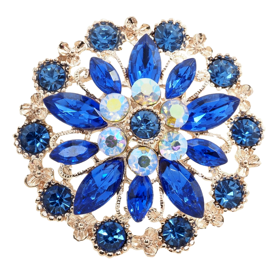 Брошка Квітка з синіми стразами фото №1 Брошка Квітка з синіми стразами фото №1